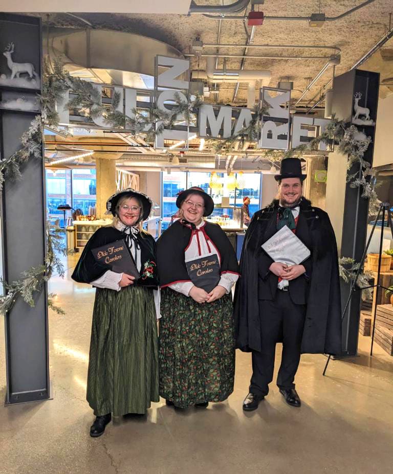 Caroling for Google's headquarters in Chicago, located in Fulton Market.