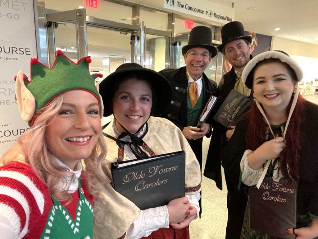 Our Christmas elf joined our carolers for a corporate Christmas party at Comcast Xfinity in Philadelphia.