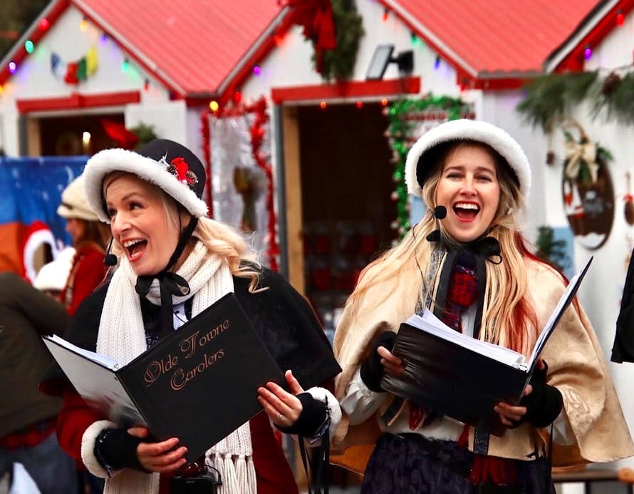 Jennifer Graf-Domijan and Stacy Gabel have a grand old time at the Easton Winter Village.