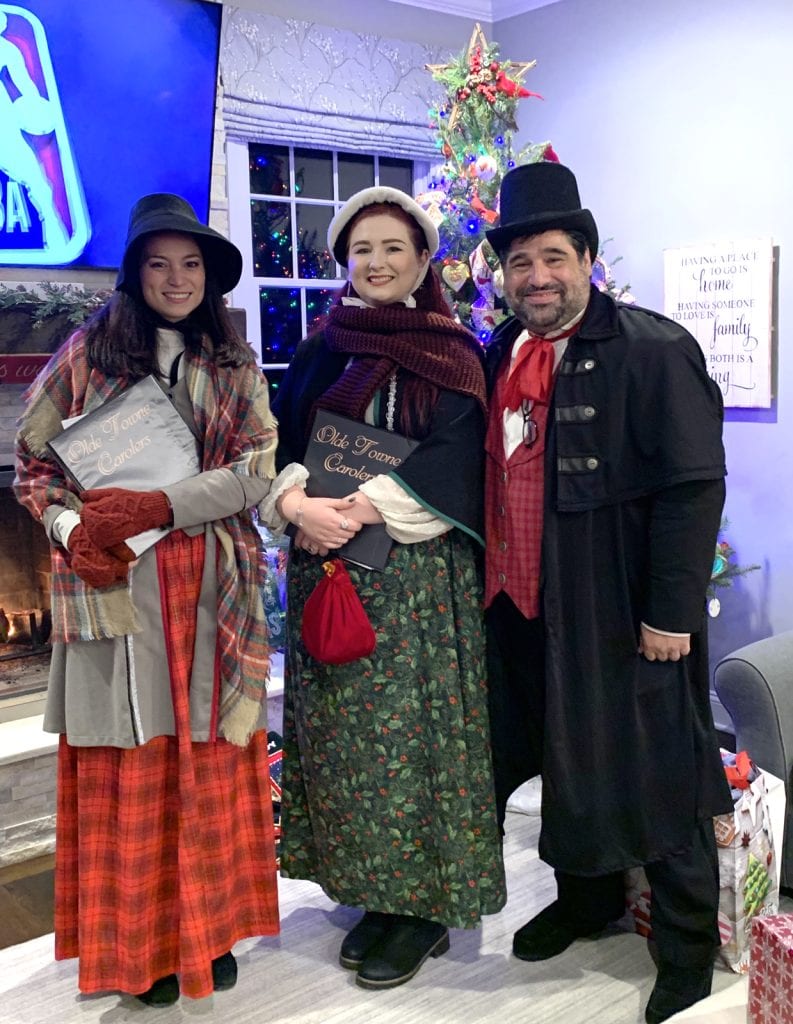 Our carolers deliver a singing carol-gram at a home in New Jersey.