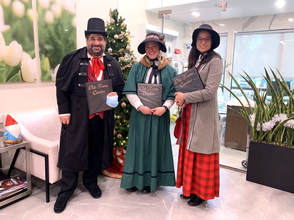 Delivering a singing carol-gram on Christmas Eve in Rochelle Park, NJ.