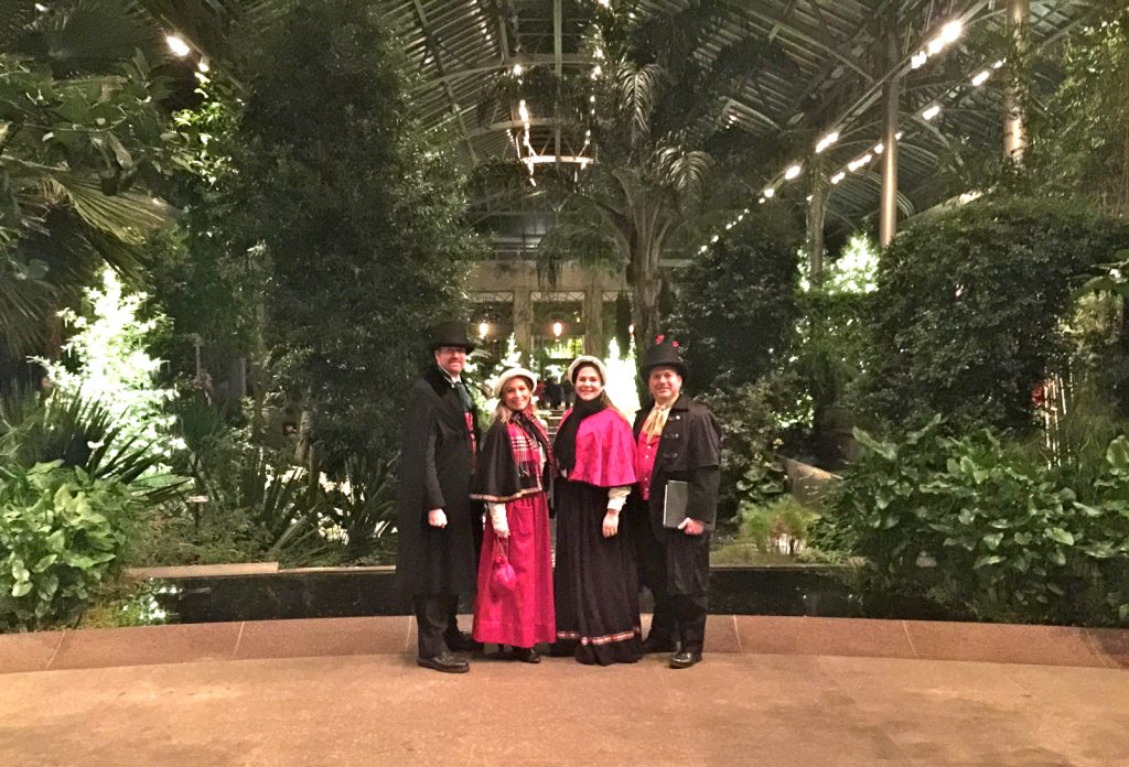 Stopping for a pic while caroling in one of Longwood's enormous greenhouses.
