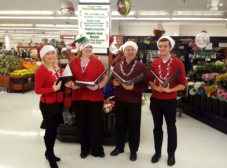 Singing for shoppers inside a Pennsylvania Shop Rite grocery store.